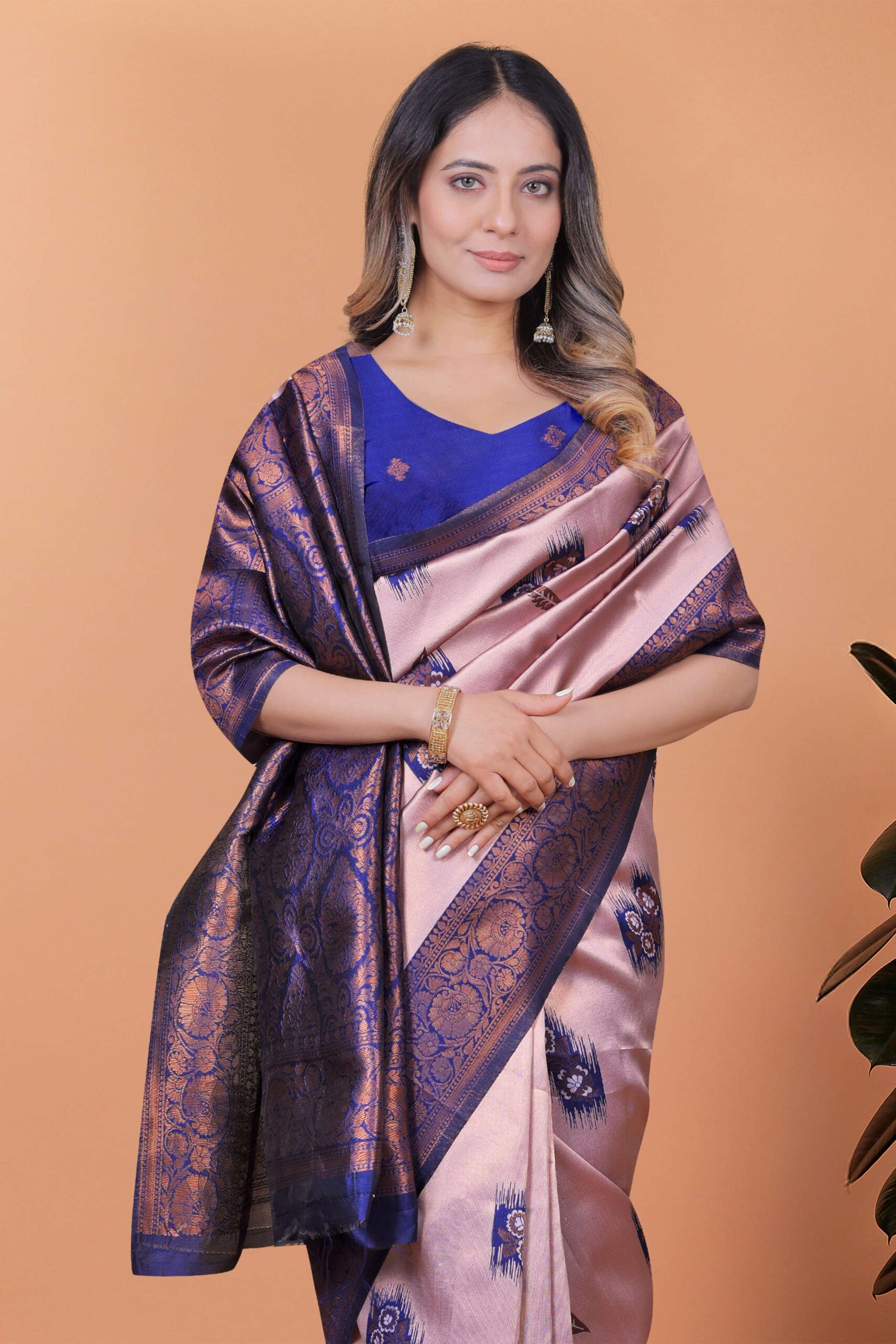 Lavender & Royal Blue Banarasi Silk Saree with Antique Gold Zari | Wedding & Festive Traditional Saree with Rich Pallu - Image 3
